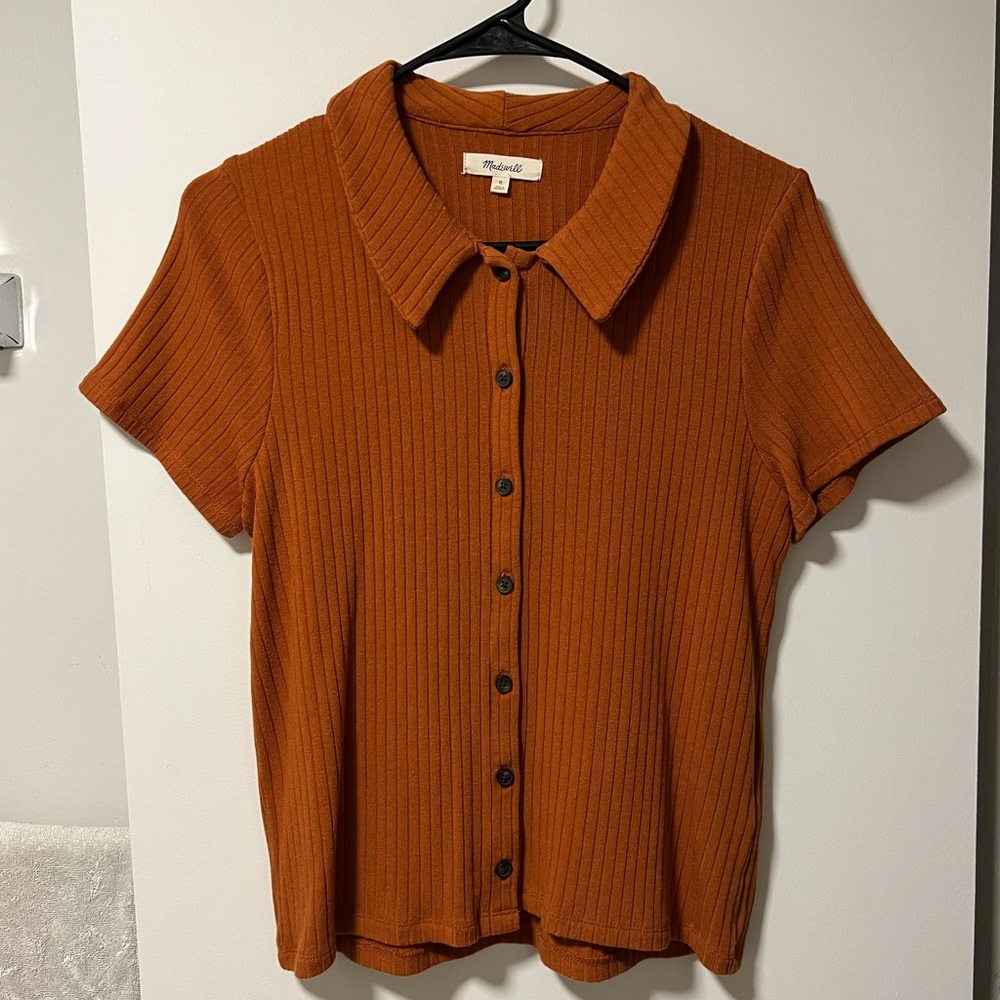 Madewell orange/rust ribbed polo button front tee- MEDIUM